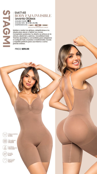- Body SMI7148 lifting integral invisible
- Vista trasera body moldeador lifting
- Body escote profundo tirantes removibles