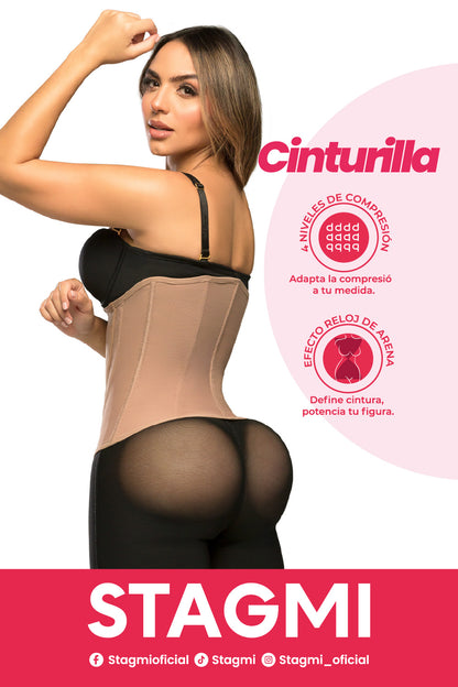 - Cinturilla SMI2025 doble cierre compresión inmediata
- Vista lateral cinturilla soporte lumbar
- Detalle cinturilla estética en BLACK y COCOA